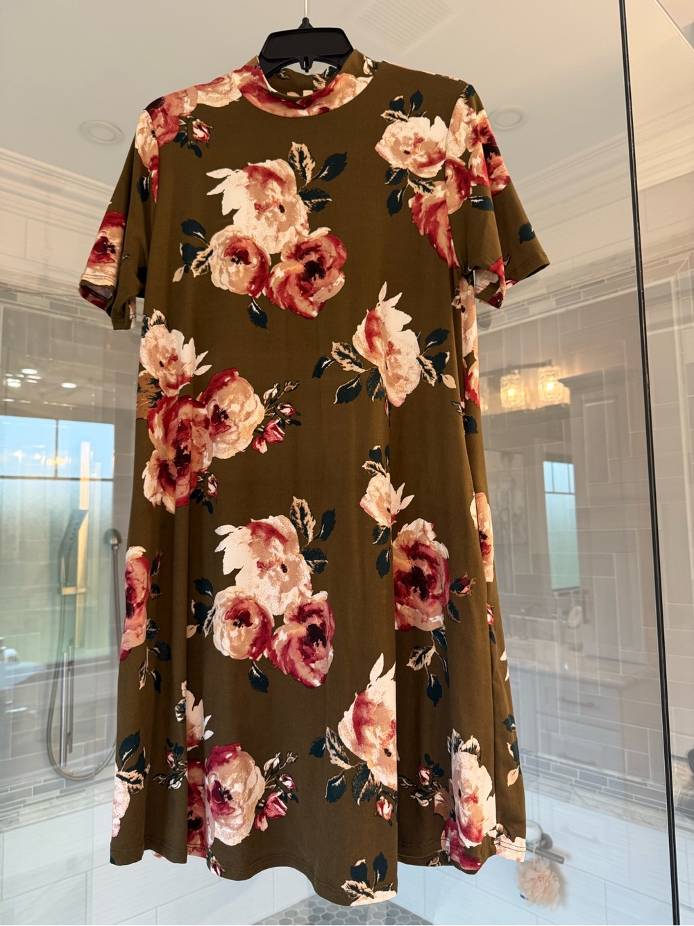Sweet Lovely Olive Floral Top with Rose Print